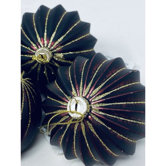 Lot Of 13 Burgundy Red & Gold Glitter Finial And Round Christmas Tree Ornaments - Picture 12 of 16